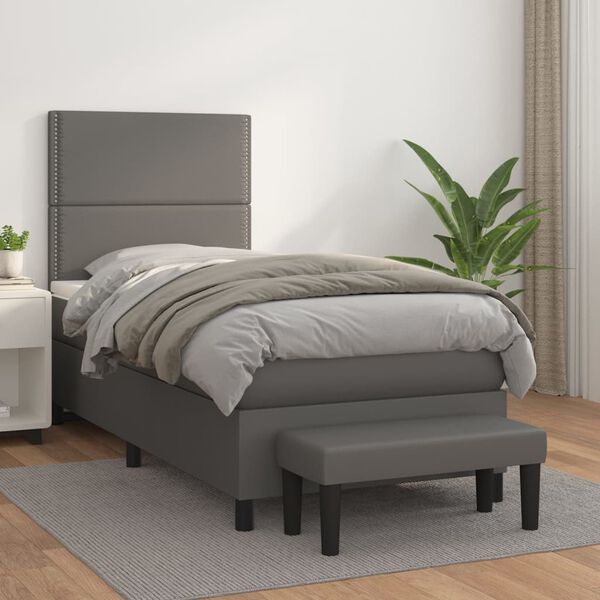 vidaXL Sommier &agrave; lattes de lit avec matelas Gris 90x190 cm Similicuir