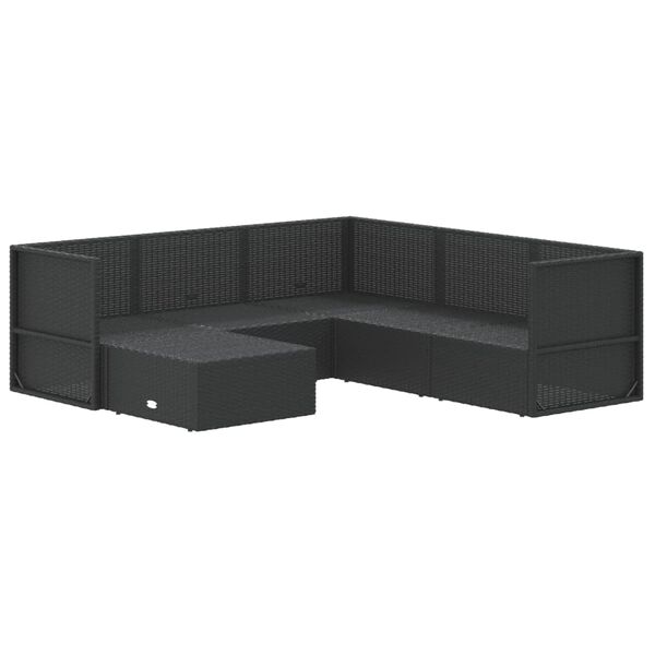 vidaXL Salon de jardin 6 pcs avec coussins Noir R&eacute;sine tress&eacute;e