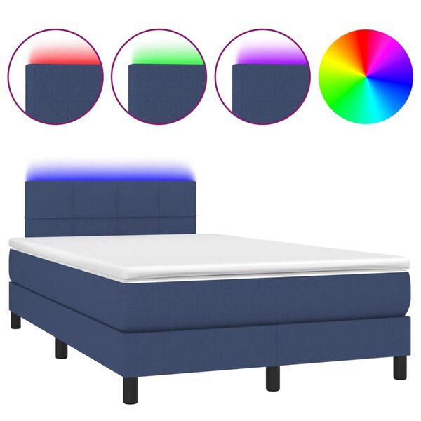vidaXL Sommier &agrave; lattes de lit matelas et LED bleu 120x190 cm tissu