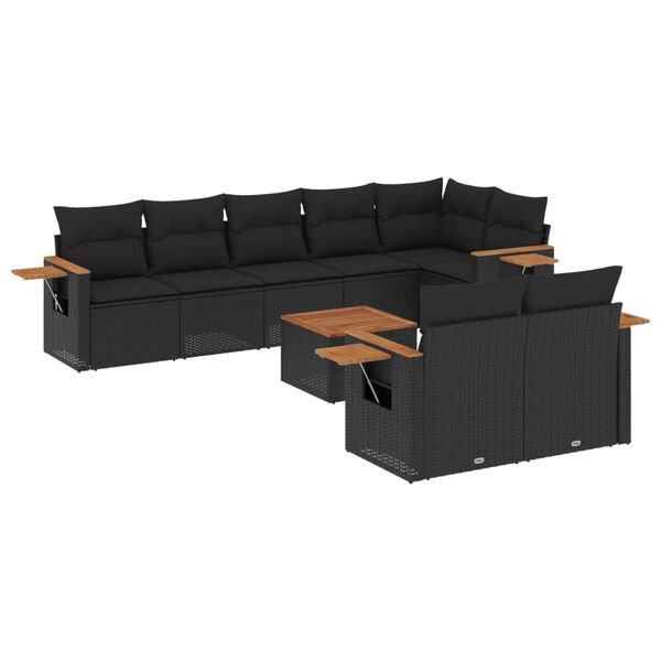 vidaXL Salon de jardin 9 pcs avec coussins noir résine tressée
