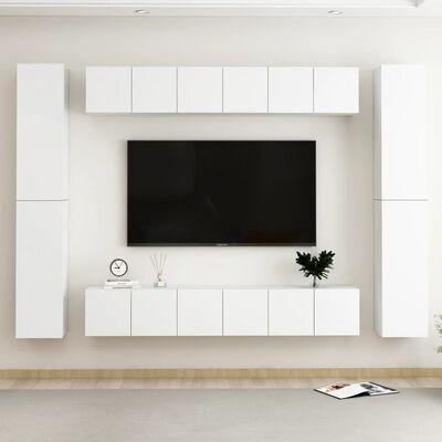 vidaXL Ensemble de meubles TV 10 pcs Blanc Aggloméré