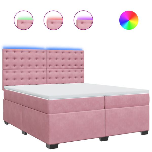 vidaXL Sommier &agrave; lattes de lit avec matelas Rose 200x200 cm Velours