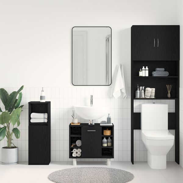 vidaXL Cabinet de salle de bain avec porte Ch&ecirc;ne noir 60 x 32 x 54 cm
