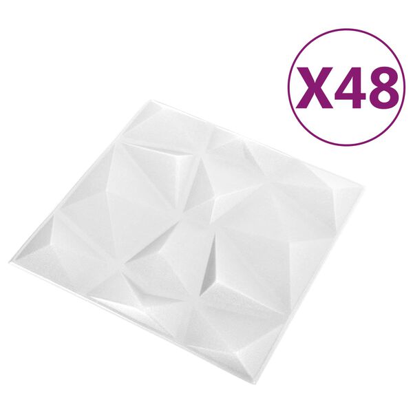 vidaXL Panneaux muraux 48 pcs Blanc Diamant 50 x 50 cm Mousse XPS