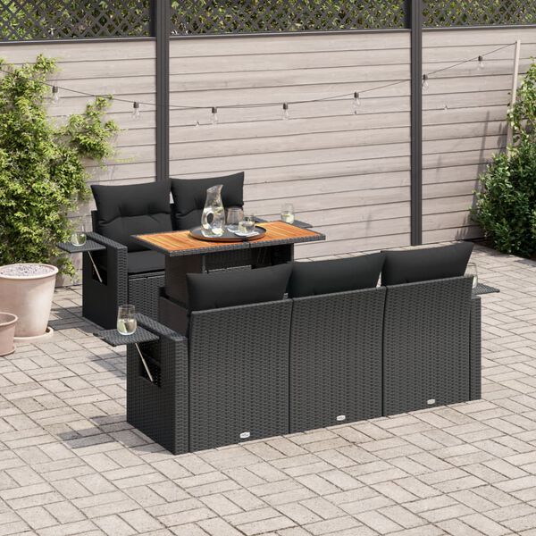 vidaXL Salon de jardin 6 pcs avec coussins noir r&eacute;sine tress&eacute;e