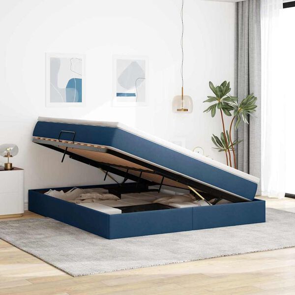 vidaXL Lit avec rangement et matelas Bleu 160 x 200 cm Polyester