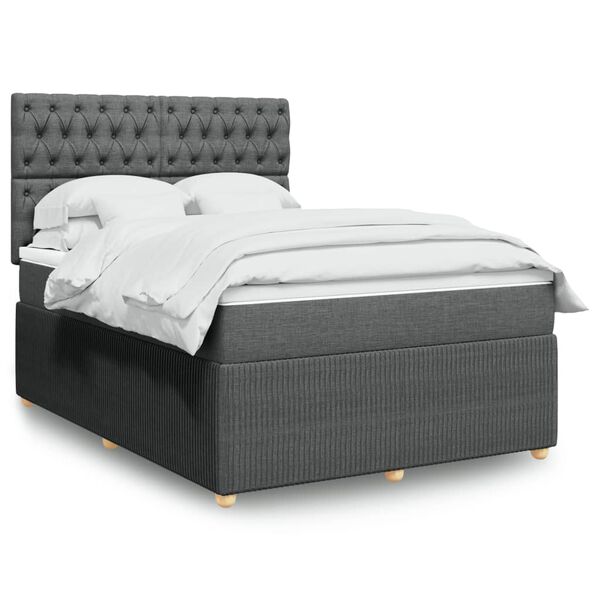vidaXL Sommier &agrave; lattes de lit avec matelas Gris fonc&eacute; 140x190cm Tissu