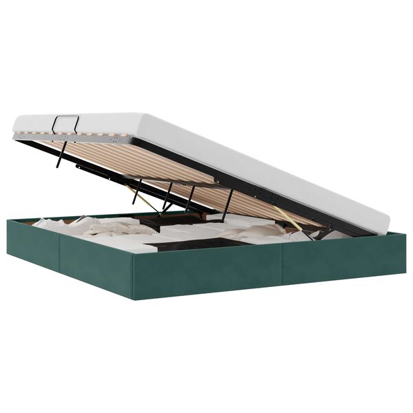 vidaXL Lit de Rangement avec matelas Vert fonc&eacute; 160 x 200 cm Velours