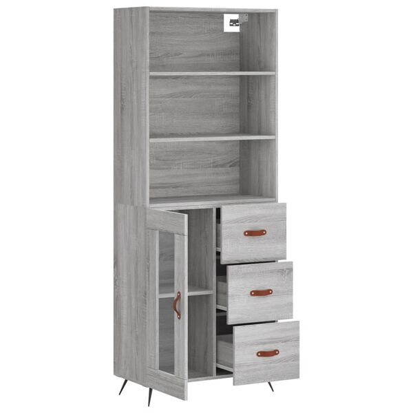 vidaXL Buffet haut Sonoma gris 69,5x34x180 cm Bois d'ing&eacute;nierie