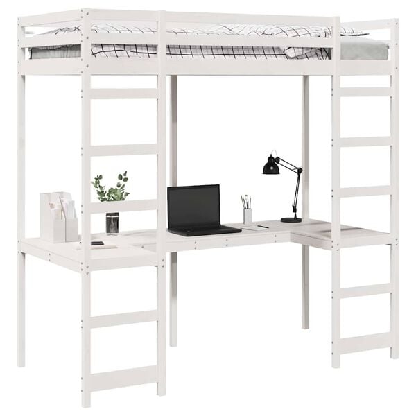 vidaXL Cadre de lit mezzanine Blanc 75 x 190 cm Pin massif