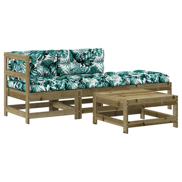 vidaXL Salon de jardin 4 pcs avec coussins bois de pin impr&eacute;gn&eacute;