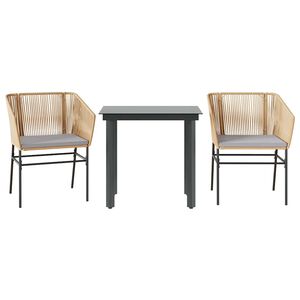 vidaXL Ensemble &agrave; manger jardin coussins 3pcs marron poly rotin verre