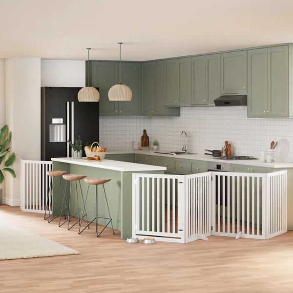 vidaXL Barri&egrave;re pour chien porte pliable 6panneaux blanc bois peuplier