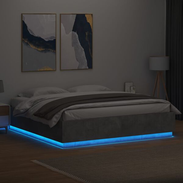 vidaXL Cadre de lit avec LED sans matelas gris b&eacute;ton 200x200 cm