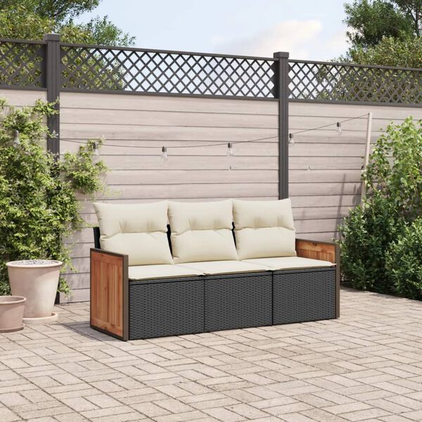 vidaXL Salon de jardin 3 pcs avec coussins noir r&eacute;sine tress&eacute;e