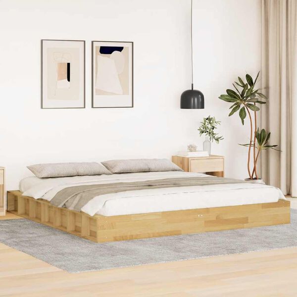 vidaXL Cadre de lit sans matelas 200 x 200 cm en bois massif de ch&ecirc;ne