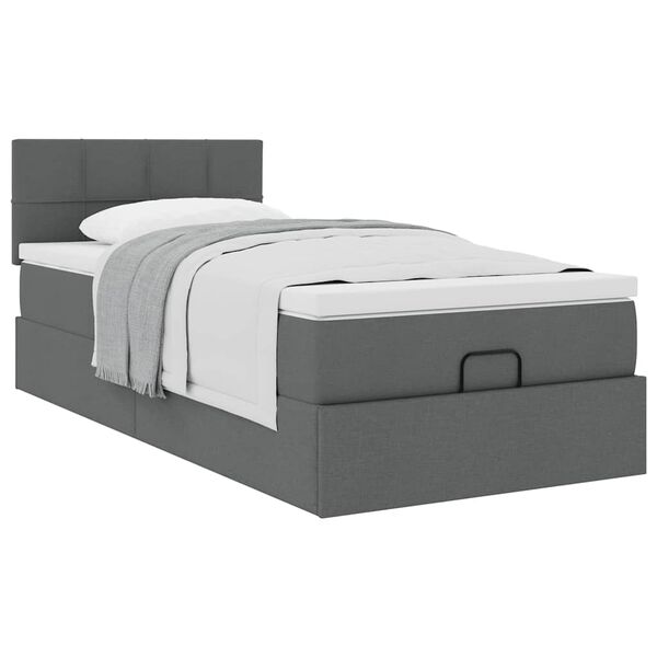 vidaXL Cadre de lit ottoman avec matelas gris foncé 90x190 cm tissu