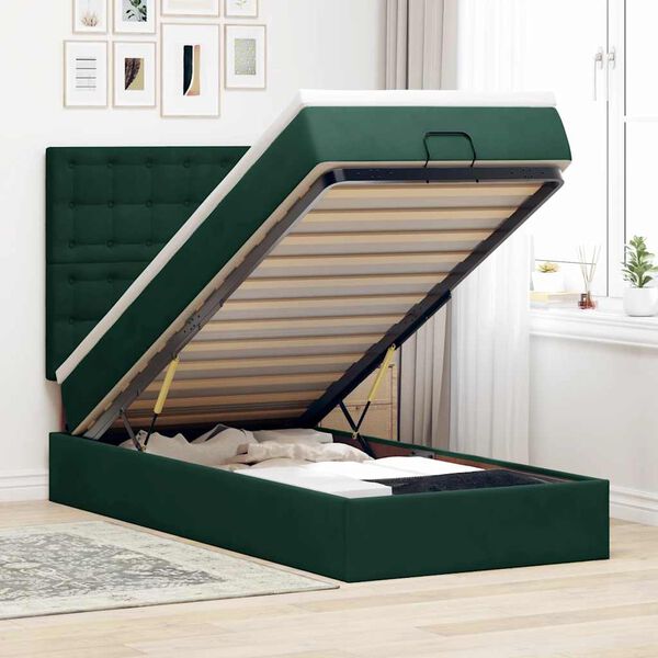 vidaXL Cadre de lit ottoman avec matelas vert fonc&eacute; 80x200 cm velours