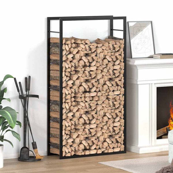 vidaXL &Eacute;tag&egrave;re &agrave; bois de chauffage Noir mat 80 x 28 x 154 cm Acier