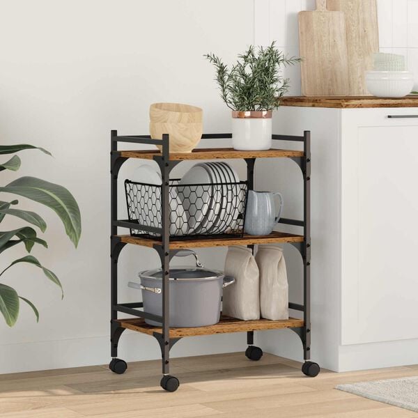 vidaXL Chariot de cuisine Bois Ancien 50 x 35 x 75,5 cm