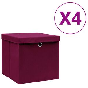 vidaXL Bo&icirc;tes de rangement avec couvercles 4pcs 28x28x28cm Rouge fonc&eacute;