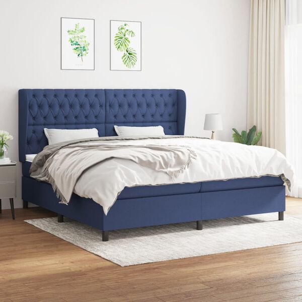 vidaXL Sommier &agrave; lattes de lit avec matelas Bleu 200x200 cm Tissu