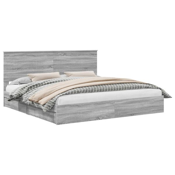 vidaXL Lit de Rangement Gris Sonoma 200 x 200 cm Bois d'ing&eacute;nierie