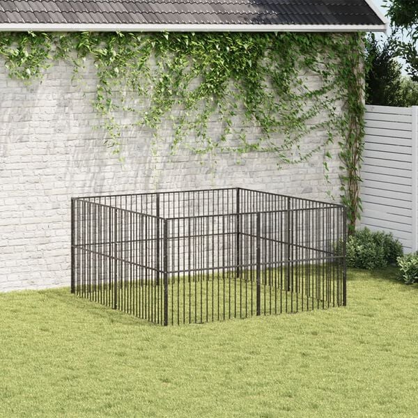 vidaXL Parc pour chien 8 panneaux noir acier galvanisé