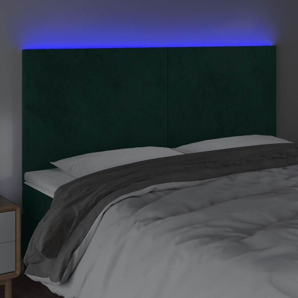 vidaXL T&ecirc;te de lit &agrave; LED Vert fonc&eacute; 160x5x118/128 cm Velours