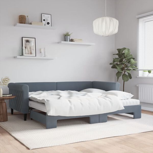 vidaXL Lit de jour avec gigogne et matelas gris fonc&eacute; 90x200cm velours