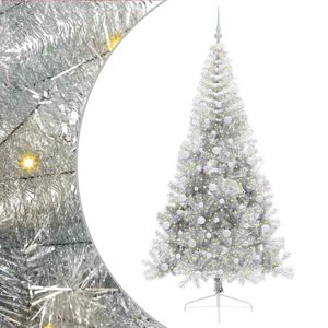vidaXL Sapin de No&euml;l artificiel pr&eacute;-&eacute;clair&eacute; Argent 210 cm PET
