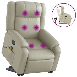 vidaXL Fauteuil inclinable de massage Cr&egrave;me Similicuir