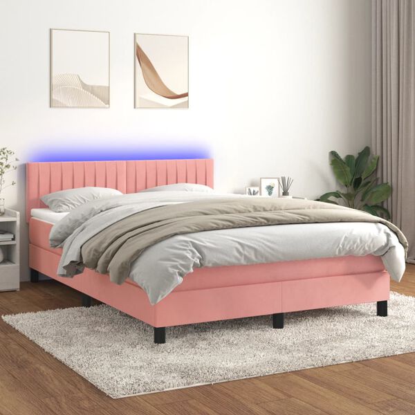 vidaXL Sommier &agrave; lattes de lit avec matelas et LED Rose 140x190 cm