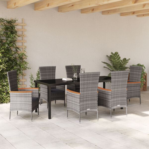 vidaXL Ensemble de salle &agrave; manger pour jardin avec coussin 7 pcs Gris