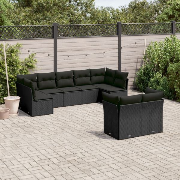 vidaXL Salon de jardin 9 pcs avec coussins noir r&eacute;sine tress&eacute;e