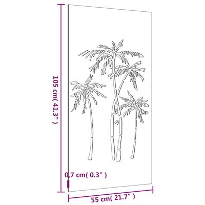 vidaXL Décoration murale jardin 105x55 cm acier corten design palmier