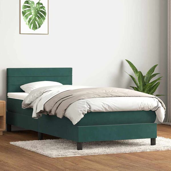 vidaXL Sommier &agrave; lattes de lit et matelas vert fonc&eacute; 80x210 cm velours