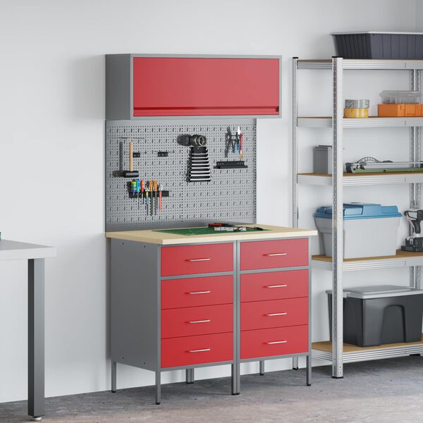 vidaXL Ensemble de placards de travail avec tiroir 5 pcs Rouge