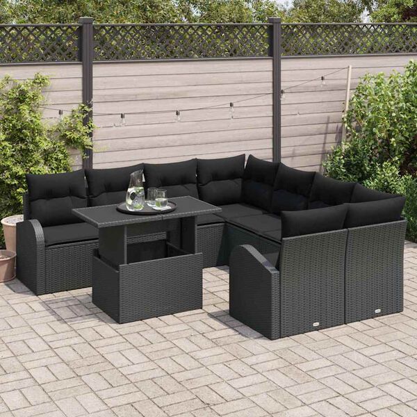 vidaXL Ensemble de canap&eacute; de jardin avec stockage 9 pcs Noir polyrotin