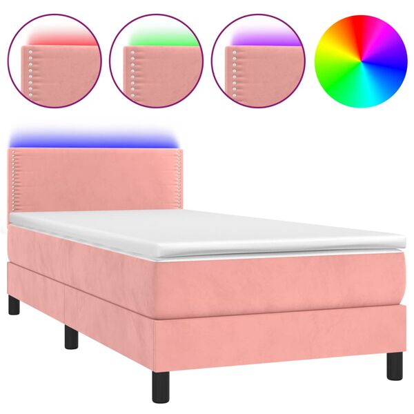 vidaXL Sommier &agrave; lattes de lit avec matelas LED Rose 100x200cm Velours