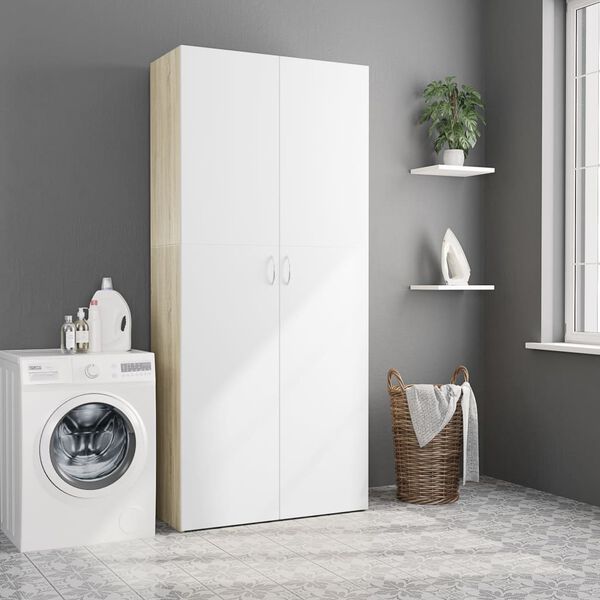 vidaXL Armoire de rangement blanc et ch&ecirc;ne sonoma bois d'ing&eacute;nierie