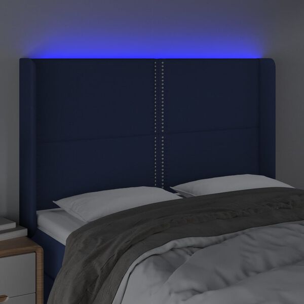 vidaXL T&ecirc;te de lit &agrave; LED Bleu 147x16x118/128 cm Tissu