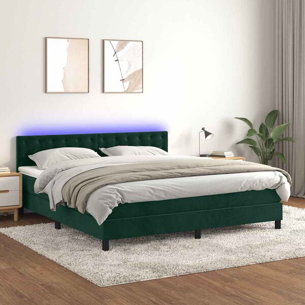 vidaXL Sommier &agrave; lattes de lit matelas et LED Vert fonc&eacute; 160x200 cm