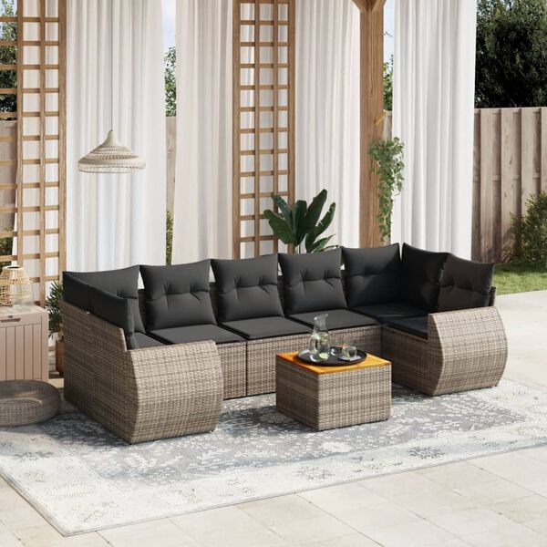 vidaXL Salon de jardin 8 pcs avec coussins gris r&eacute;sine tress&eacute;e