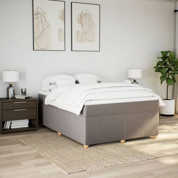 vidaXL Sommier &agrave; lattes de lit avec matelas Taupe 140x190 cm Tissu
