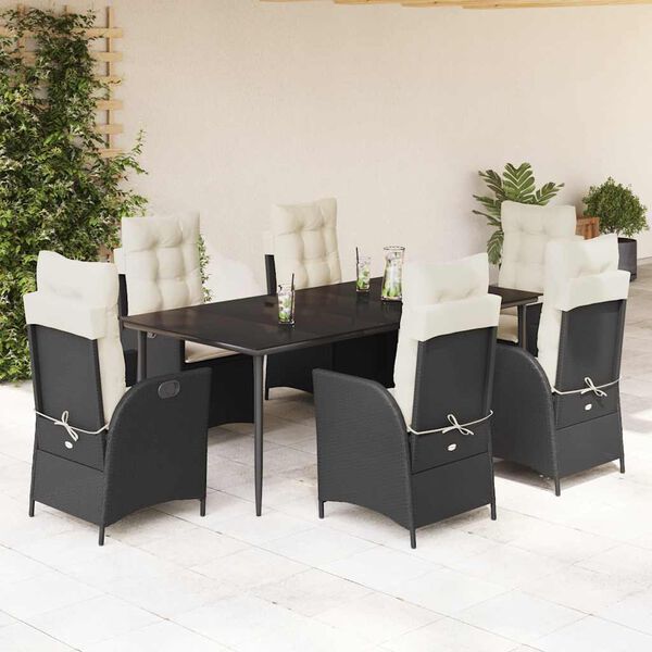 vidaXL Ensemble &agrave; manger de jardin coussins 7pcs Noir R&eacute;sine tress&eacute;e