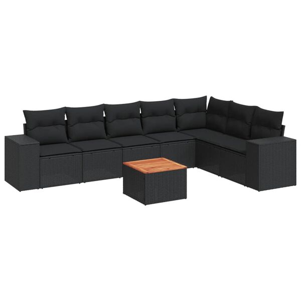 vidaXL Salon de jardin 8 pcs avec coussins noir r&eacute;sine tress&eacute;e