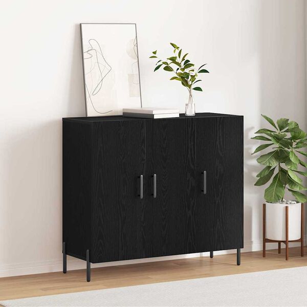 vidaXL Buffet Ch&ecirc;ne noir 90 x 34 x 80 cm Bois d'ing&eacute;nierie