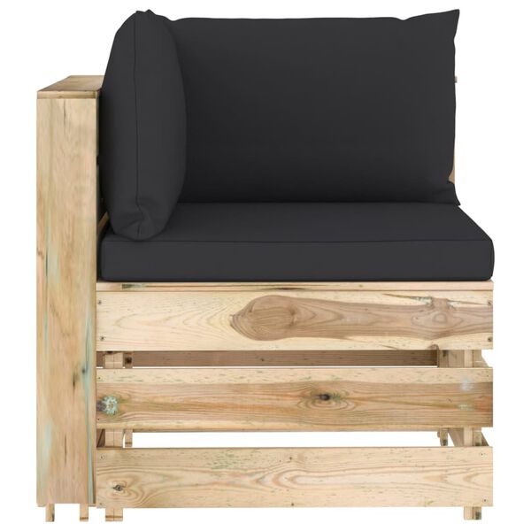 vidaXL Salon de jardin 3 pcs avec coussins Bois impr&eacute;gn&eacute; de vert