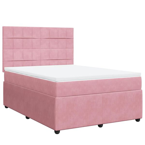 vidaXL Sommier &agrave; lattes de lit avec matelas Rose 140x190 cm Velours